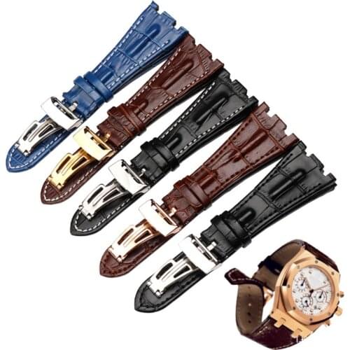 Genuine leather bracelet mens Sports watch strap Black Blue brown Watchband white stitched 28mm high quality Watch accessories