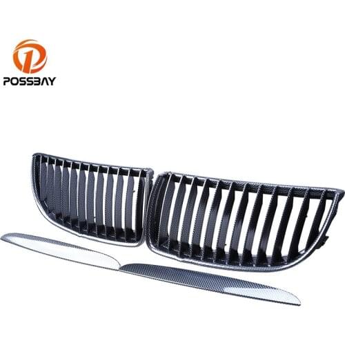 POSSBAY Carbon Black Front Center Wide Kidney Hood Grille for BMW 3-Series E91 325xi/328i/328xi Sedan 2006-2008 Pre-facelift