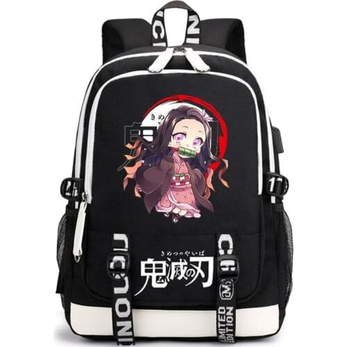 Demon Slayer Anime Printed Backpack USB Black Computer Men Women Travel Daypack Student School Bookbag Casual Shoulder Bags