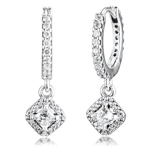 Square Sparking Hoop Earrings Sterling silver Jewelry Earrings For Woman Valentines day Gift Fashion Earrings