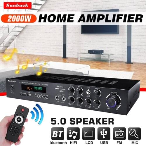 SUNBUCK 220V Bluetooth Stereo Amplifier Surround Sound USB SD AMP FM DVD AUX LCD Display Home Cinema Karaoke 5CH HIFI Amplifier