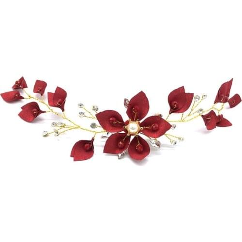 New Red Flower Beaded Hairpin Brides Wedding Hair Clips Combs Flower Bridesmaid Headdress Hair Accessories For Women Girls