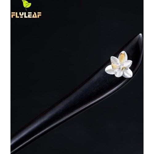 Natural Wood 925 Sterling Silver Flower Hairpin For Women Handmade China Vintage Style Elegant Lady Mom Hair Jewelry Flyleaf