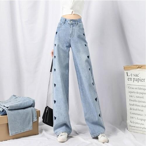 Women Jeans High Waist Loose Straight Pants 2021 Spring Fashion New Arrival Heart Trousers Denim Bottoms Quality Casual Clothes