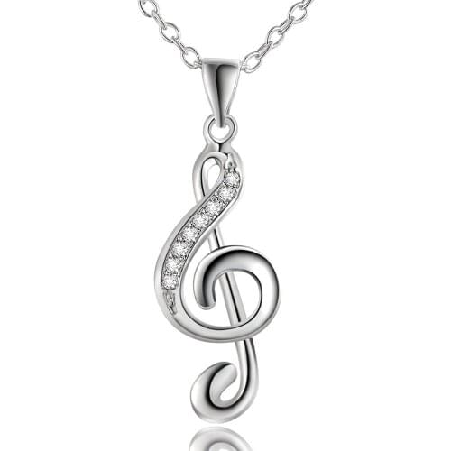 Wedding party jewelry wholesale women creative music symbol pendant necklace stone female fashion Silver color jewelry LN011
