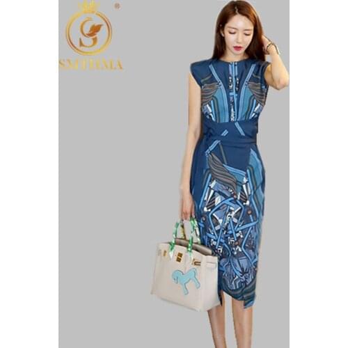 SMTHMA Korean Chic Summer Dress Womens Elegant Slim Work Wear Office Business Printing Casual Bodycon Dresses Vestidos