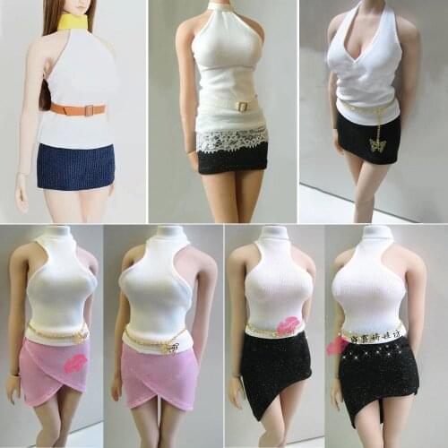 1/6 Sexy Female Figure Clothes Halter Sleeveless T-Shirt Clothes Turtleneck Hip Skirt Tutu Accessory Model for 12'' Body