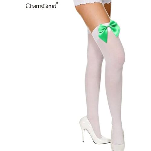 1 Pair Green Bowknot Black White Skinny Stockings Women Ladies Thigh High Over The knee Long Socks Over Knee Stockings