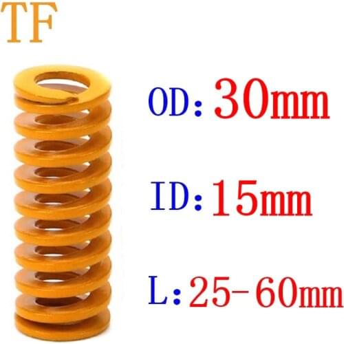 1pcs Yellow spring Light Load Stamping Compression Mould Die Spring Outer Diameter 30mm Inner Diameter 15mm L=30-60mm