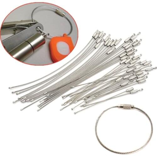 10Pcs 1.5/2mm EDC Keychain Tag Rope Stainless Steel Wire Cable Loop Screw Lock Gadget Ring Key Keyring Circle Camp Hanging Tool