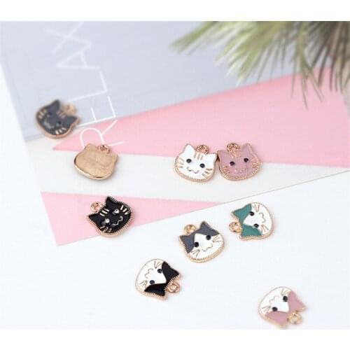 10pcs Creative Korean Cute Earrings Alloy Drops Oil Pendant Cartoon Cute Cat Drop Earrings For Women Diy Jewelry Accessories