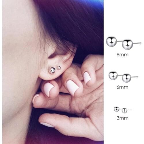 3/6/8mm Luxury Stainless Steel Small Round Gold Color Ball Ear Stud Earring For Woman Men Party Jewelry Cartilage Ear Piercing