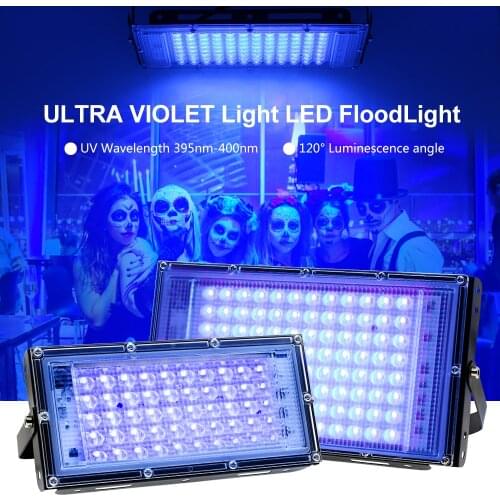 395nm 400nm Led UV Floodlight Waterproof Ultravilet Lamp 2835 50leds 96leds 50W 100W Fluorescent Effect Party Stage Backlight