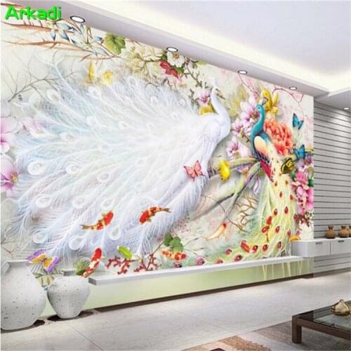 Watercolor Peacock Peony Flower Bird China TV Background Wall 3D Mural Living Room Bedroom Background Home Decoration Painting