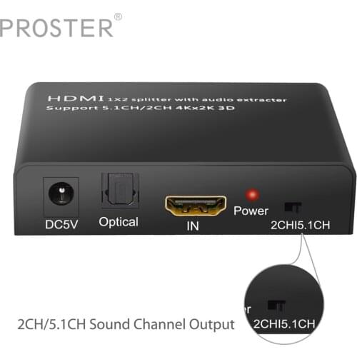 PROZOR 4K HDMI-compatible Audio Extractor with 2 Way HDMI-compatible Splitter Digital to Analog Stereo R/L Audio Extractor DAC
