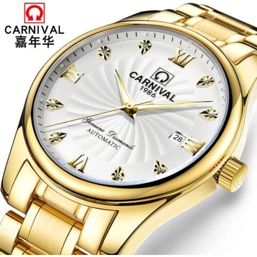Luxury business Automatic watch men Top brand Mechanical watch Calendar Luminous Sapphire CARNIVAL brand new Men Clock with box