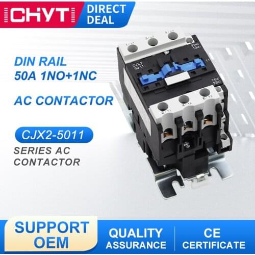 CJX2-5011 LC1D50 AC Contactor 50A 3 Phase 3-Pole 380V 220V 50/60Hz Din Rail Mounted 3P 1NO+1NC Normal Open Normal Close