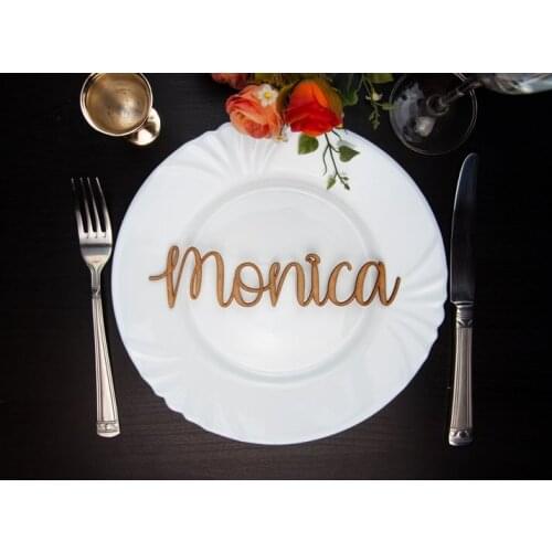 Rustic Plywood Custom Wood Laser Cut Names Place Name Tags Reception Party Signs Calligraphy Personalized Wooden Wedding Place