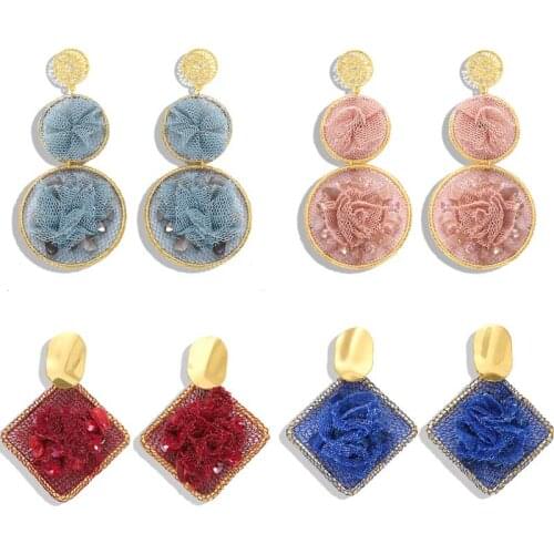 Dvacaman Geometric Lace Long Drop Earrings for Women Wedding Vintage Round Square Flower Beads Dangle Earrings Girls Party Gift