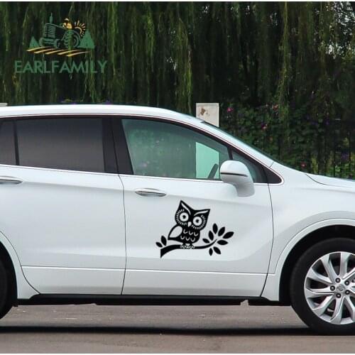 EARLFAMILY 58cm x 43.5cm Cute Owl Standing On a Tree Vinyl Car Decal Cartoon Wall Sticker for Truck Body Big Car Stickers