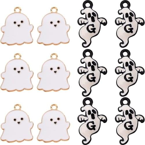 Peixin 10PCs/Lot Enamel Halloween Ghost Charm Cute Demon Alloy Charms for Jewelry Making Supplies Wholesale Holiday Accessories