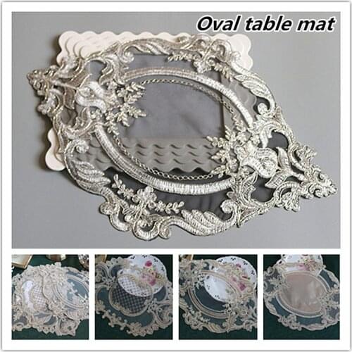 European Oval Gold Thread Embroidered Placemat Coaster Tea Set Wine Glass Table Mat Bedroom Living Room Study Office Decoration