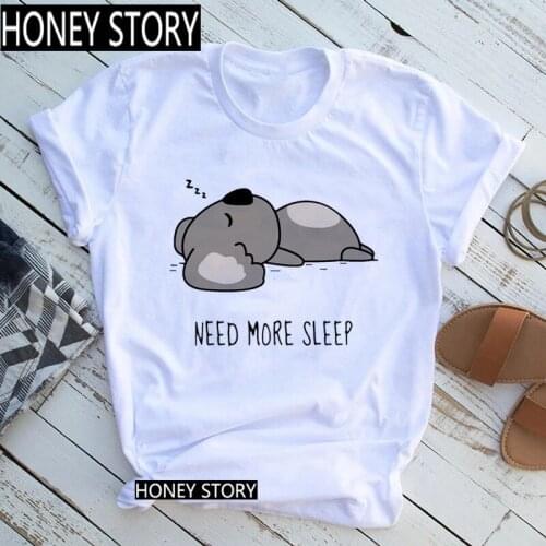 FIXSYS Lazy Sleep Koala Need More Sleep Funny Women T-shirt Girl Vintage Tops Tee Female Harajuku Clothing Streetwear,Drop Ship