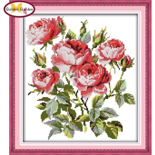 GG Blooming Roses Flower Style Handcraft Chinese Needlework Embroidery Sets Cross Stitch Charts and Pattern for Home Decoration