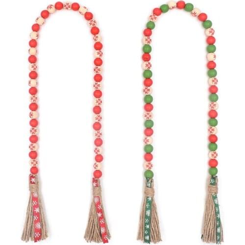46/47pcs 16mm Boho Tassel Garland with Wood Beads Colorful Pom Pom Garlands Decorative Wall Hangings for Christmas Bedroom Decor
