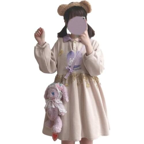 Harajuku Kawaii Bunny Hoodie Women Vintage Cute Graphic Soft Girls Pullover Dress Lolita Casual Rabbit Long Sleeve Sweatshirt