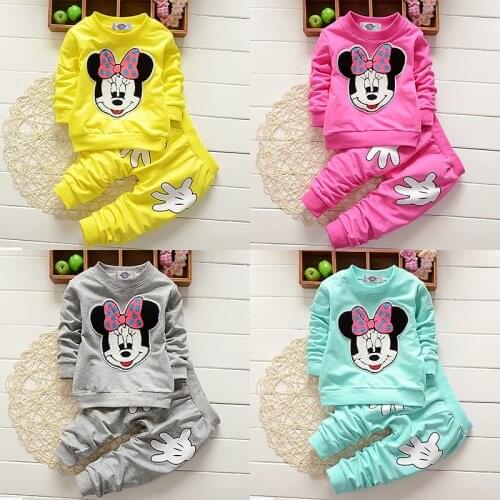 Disney Mickey Minne Cute Outfit Baby Girl Boy Clothes Set Cotton Top +Pants 2PCS Suit Children Spring Autumn Tracksuits Clothes