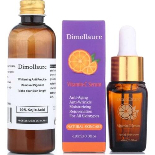 Dimollaure 30g pure Kojic Acid whitening cream+Vitamin C serum removal Acne Pimples Anti Aging pigment melanin Wrinkle skin care