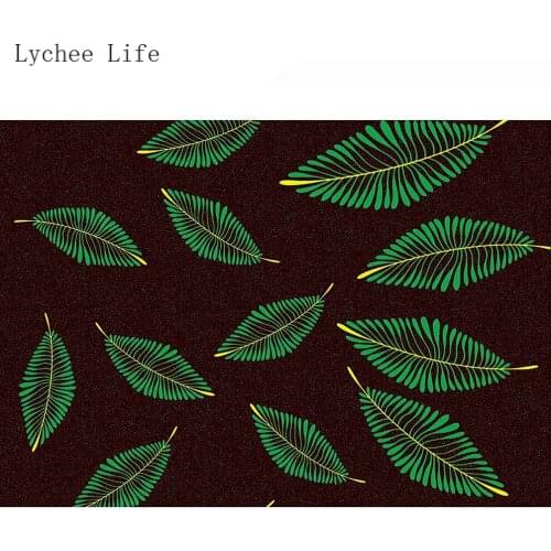 Lychee Life 3Yards/lot Black Color Leaf Real Wax Fabric Cotton African Print Fabric For Wedding Dress Diy Crafts