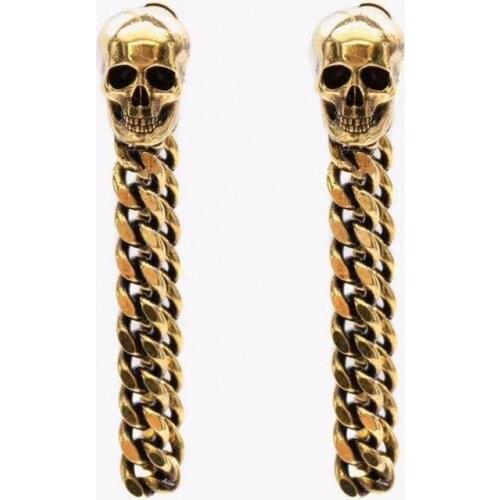 Hot Brand Fashion Jewelry Gold Color Head Tassel Chain Vintage Steam Punk Design Crown Skull Fine Party Earrings