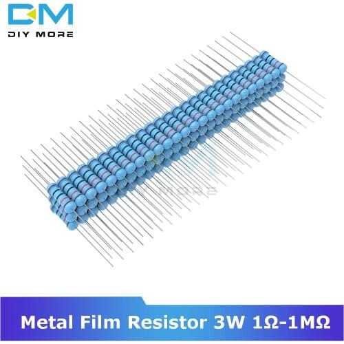 100PCS Metal Film Resistor 3W 1R-1M Ohm Resistance 1R 2.2R 4.7R 5.1R 10R 20R 22R 47R 1% +1% -1% Diy Electronic Resistor