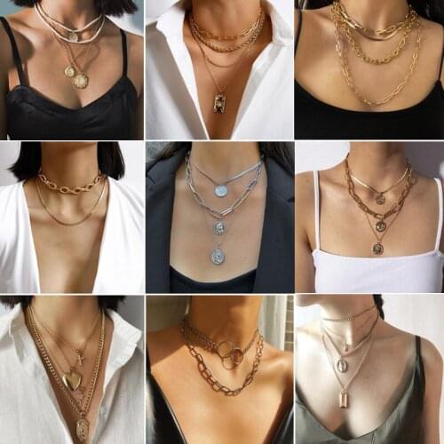 Layered Punk Gold Aluminium Chain Choker Necklace For Women Thick Link Collar Clavicle Necklaces Statement Jewelry