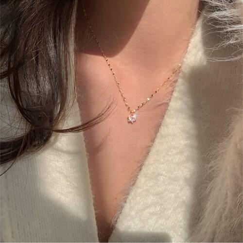 Trendy 925 Sterling Silver Square Round Necklace for Women Cute Clavicle Chain CZ Zirconia Geometry Pendant Choker Jewelry