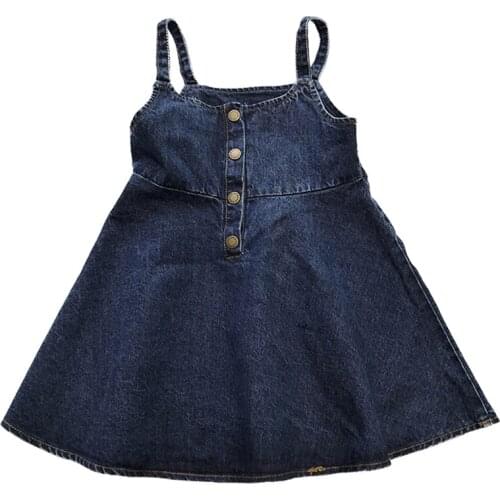 Fashion Summer Stylish Baby Girl Outfit Solid Off Shoulder Infant Pullover Top Denim Strap Dress Baby Clothes