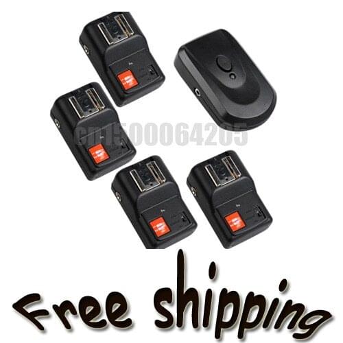 Free shipping PT-04GY PT-04 4 Channels Wireless / Radio Flash Trigger SET with 1 Transmitter +4 Receivers +1 Sync Cord