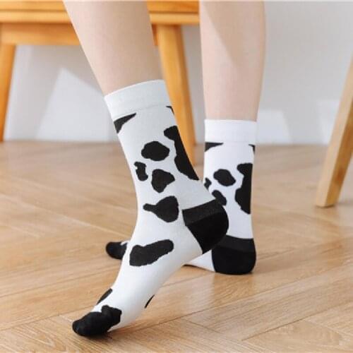 Girls' Cow Skin Heart Design Pure Cotton 5 Pairs Socks Womens Sweet Lovely Middle Sock Ladies' High Quality Odor Proof Socks