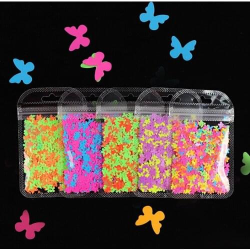 Newest Nail Sequins Fluorescence Butterfly 3D Neon Flakes Nail Decor Mix Color Resin Filler Manicure Beauty Nail Art DIY Tips