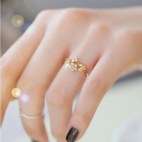 New Open Ring Cute Flowers Woman Rings Shiny Zircon Thin Finger Wedding Ring Fashion Accessories Trendy Jewelry