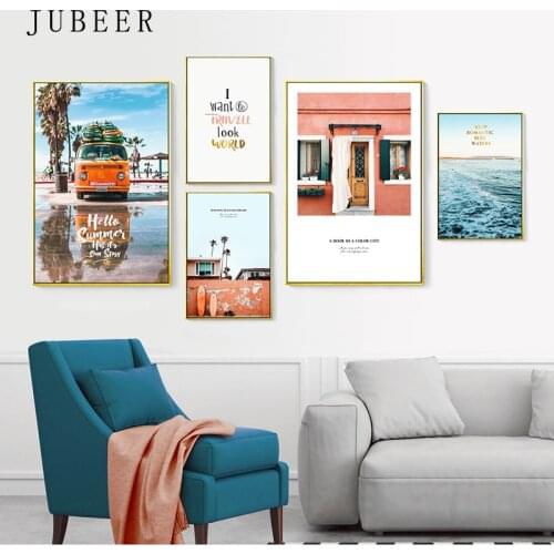 Nordic Style Landscape Posters and Prints Car Canvas Painting Sea Wave Cuadros Decoracion Salon Posters on the Wall Modern