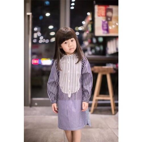 Spring summer 2020 kids girls fashion dress shirt style stripe stitching dress girls clothes cotton dress