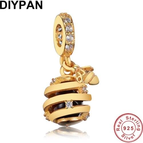 Gold Bee Dangle Charm Pendant Fit Original Pandora Bracelet Charm 925 Sterling Silver Charm Jewelry Berloque Bangle