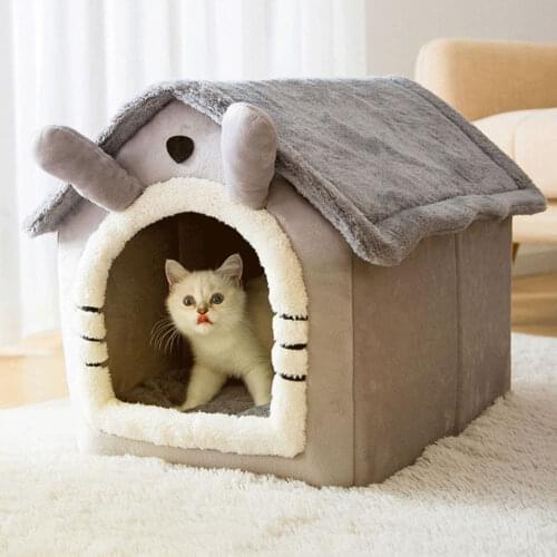 Removable Cat Bed Warm Pet Cat House Cave Winter Deep Sleep Kitten Chihuahua Dog Mat Indoor Kennel Tent Nest Cushion Indoor