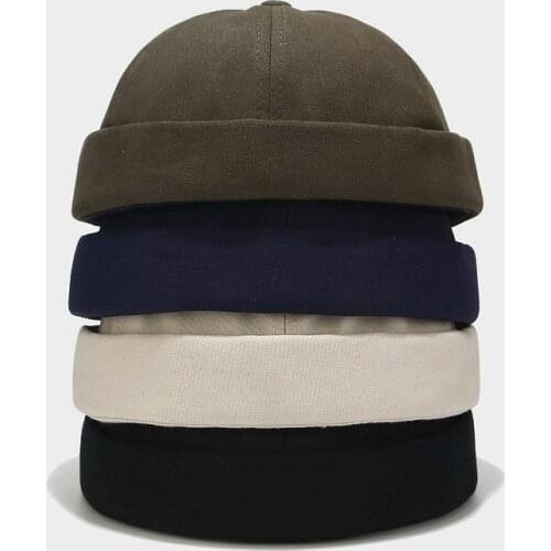 Solid Color Spring Summer Korean Version No Visor Melon Cap Hip Hop Fashion Unisex Cotton Vintage Beanie MenS Hat