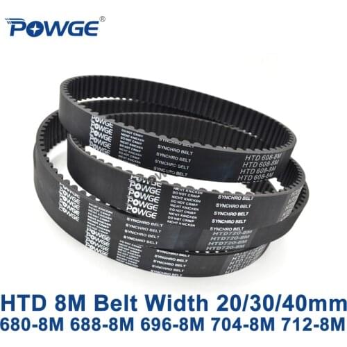 POWGE HTD 8M synchronous belt C=680/688/696/704/712 width 20/30/40mm Teeth 85 86 87 88 89 HTD8M Timing Belt 680-8M 696-8M 712-8M