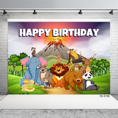 Cartoon Volcano Forest Animals Photographic Background Custom Backdrop for Children Baby Shower Birthday Photophone Photo Studio