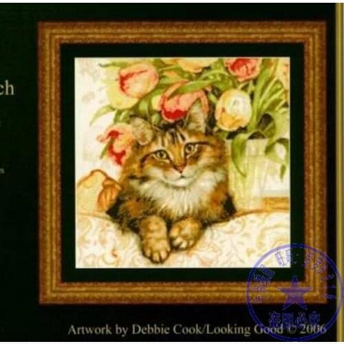 Manufacturer Embroidery Cat Under Tulips Counted Cross Stitch Stores Near Me with 100% Cotton Floss&Free Shipping for Wall Decor